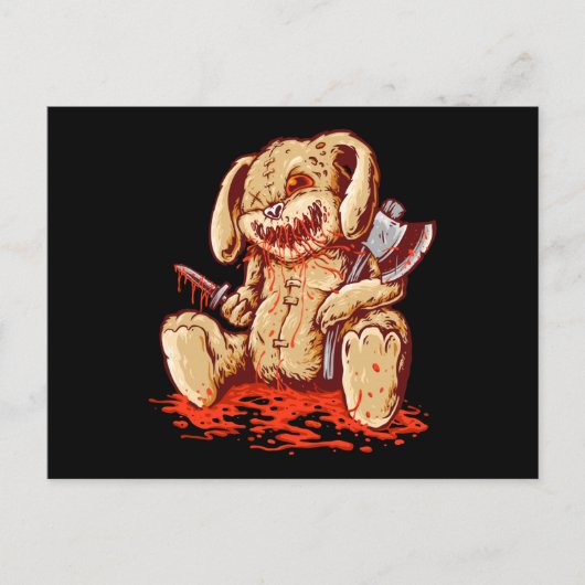 Creepy bloedige konijnenpop briefkaart (Voorkant)