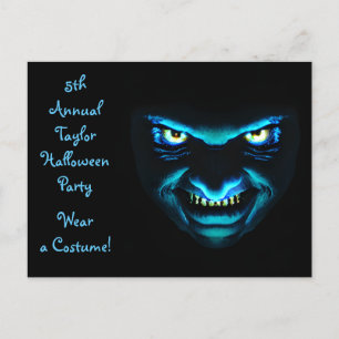Creepy Blue Face Halloween Party Invites Briefkaart