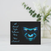 Creepy Blue Face Halloween Party Invites Briefkaart (Staand voorkant)