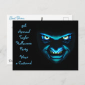 Creepy Blue Face Halloween Party Invites Briefkaart (Voorkant / Achterkant)