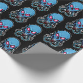 Creepy Blue Gothic gestileerde tentakel schedel Cadeaupapier (Hoek)