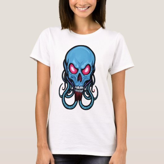 Creepy Blue Gothic gestileerde tentakel schedel li T-shirt (Voorkant)