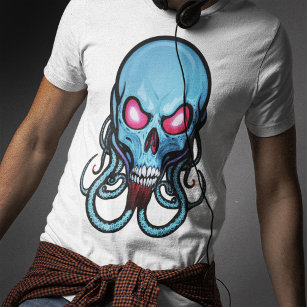 Creepy Blue Gothic gestileerde tentakel schedel li T-shirt