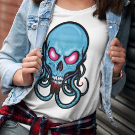 Creepy Blue Gothic gestileerde tentakel schedel li T-shirt
