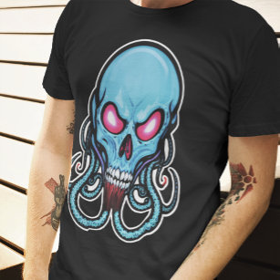Creepy Blue Gothic gestileerde tentakel schedel T-shirt