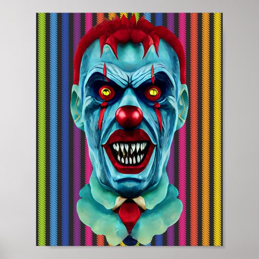 Creepy Blue Killer Zombie Clown Horror Art Poster (Voorkant)