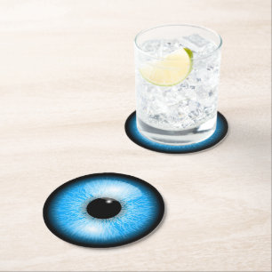Creepy Blue Realistic Eyeball Halloween Ronde Kartonnen Onderzetter