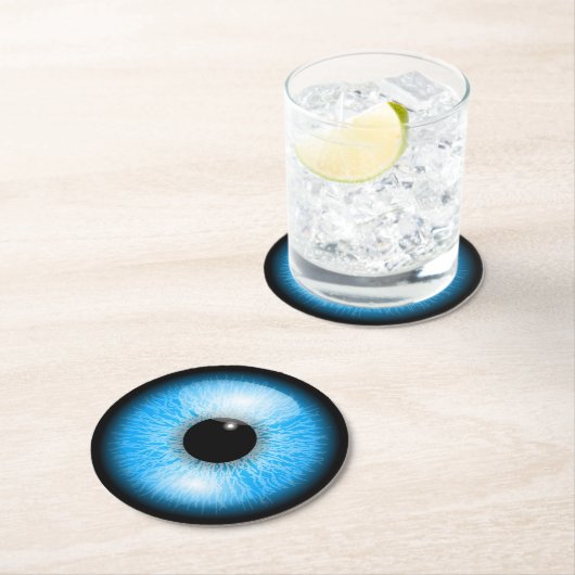Creepy Blue Realistic Eyeball Halloween Ronde Kartonnen Onderzetter (Insitu)