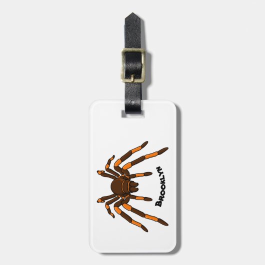 Creepy brown en oranje tarantula spider cartoon bagagelabel (Voorkant verticaal)