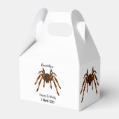 Creepy brown en oranje tarantula spider cartoon bedankdoosjes (Achterkant)