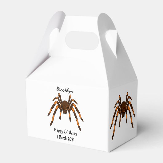 Creepy brown en oranje tarantula spider cartoon bedankdoosjes (Achterkant)