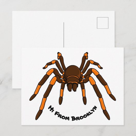 Creepy brown en oranje tarantula spider cartoon briefkaart (Voorkant / Achterkant)
