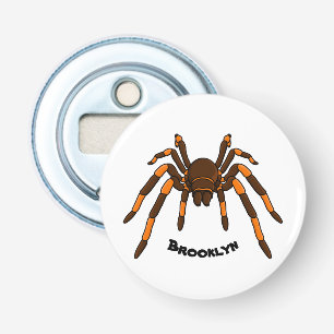 Creepy brown en oranje tarantula spider cartoon button flesopener