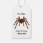 Creepy brown en oranje tarantula spider cartoon cadeaulabel (Voorkant)