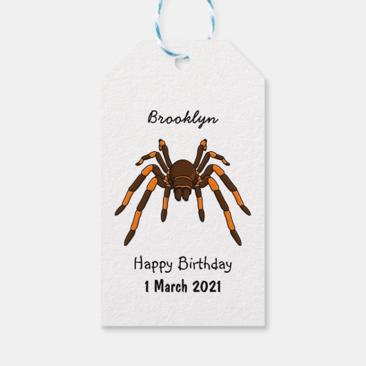 Creepy brown en oranje tarantula spider cartoon cadeaulabel (Achterkant)