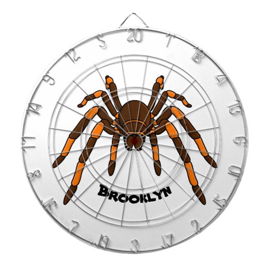 Creepy brown en oranje tarantula spider cartoon dartbord (Voorkant)