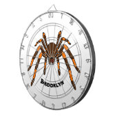 Creepy brown en oranje tarantula spider cartoon dartbord (Voorkant Rechts)