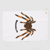 Creepy brown en oranje tarantula spider cartoon golfhanddoek (Horizontaal)
