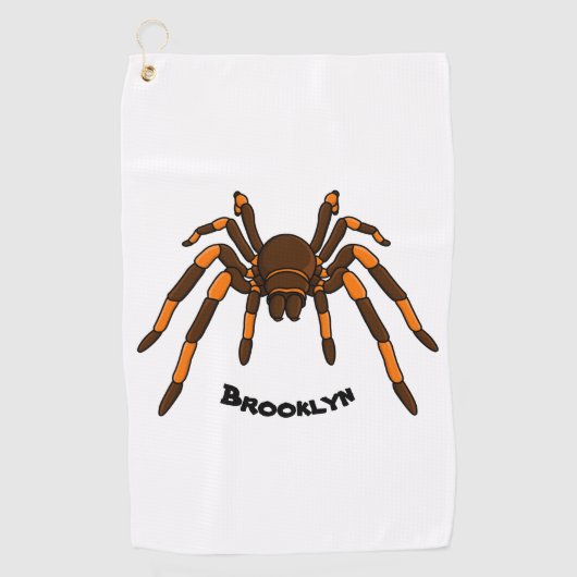 Creepy brown en oranje tarantula spider cartoon golfhanddoek (Voorkant)
