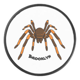 Creepy brown en oranje tarantula spider cartoon hockey puck
