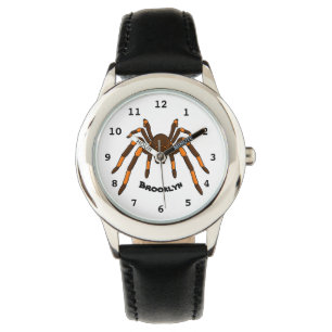 Creepy brown en oranje tarantula spider cartoon horloge