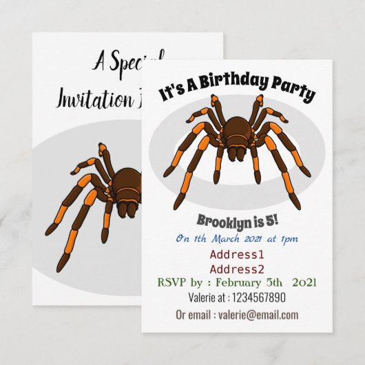 Creepy brown en oranje tarantula spider cartoon kaart (Voorkant / Achterkant)