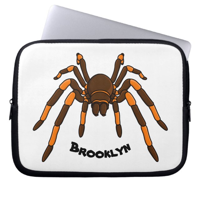 Creepy brown en oranje tarantula spider cartoon laptop sleeve (Voorkant)