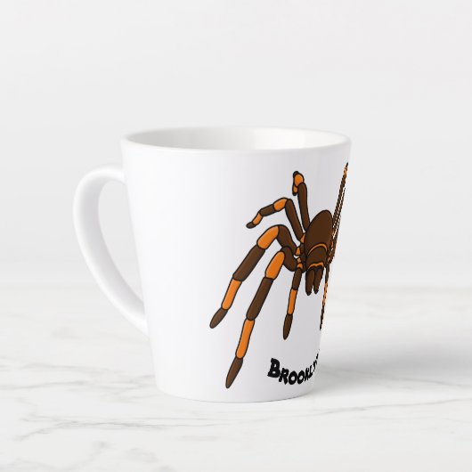 Creepy brown en oranje tarantula spider cartoon latte mok (Linkerhoek)