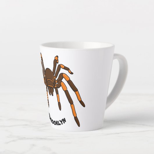 Creepy brown en oranje tarantula spider cartoon latte mok (Rechterhoek)