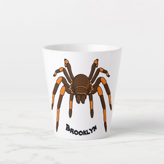 Creepy brown en oranje tarantula spider cartoon latte mok (Voorkant)