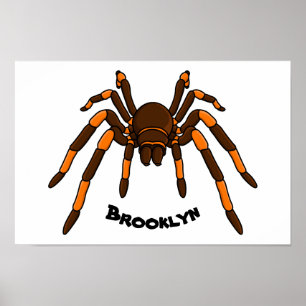 Creepy brown en oranje tarantula spider cartoon poster