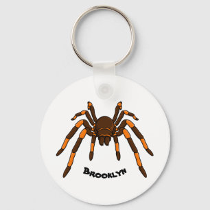 Creepy brown en oranje tarantula spider cartoon sleutelhanger