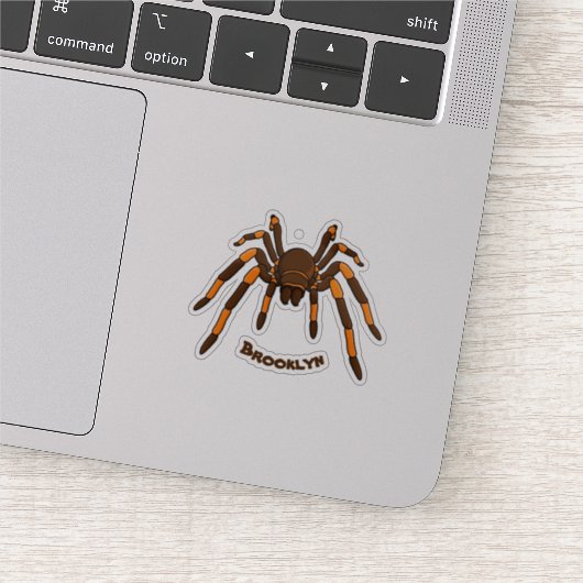 Creepy brown en oranje tarantula spider cartoon sticker (Detail)