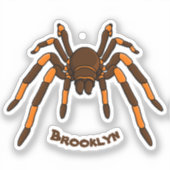 Creepy brown en oranje tarantula spider cartoon sticker (Voorkant)