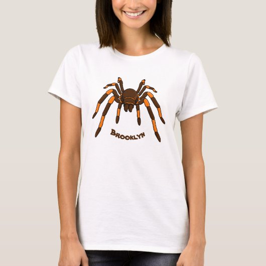 Creepy brown en oranje tarantula spider cartoon t-shirt (Voorkant)