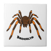 Creepy brown en oranje tarantula spider cartoon tegeltje (Voorkant)