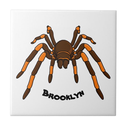 Creepy brown en oranje tarantula spider cartoon tegeltje (Voorkant)