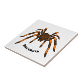 Creepy brown en oranje tarantula spider cartoon tegeltje (Zijkant)