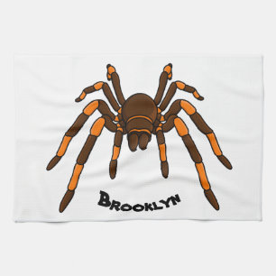 Creepy brown en oranje tarantula spider cartoon theedoek