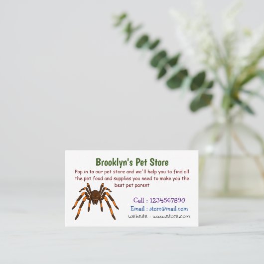 Creepy brown en oranje tarantula spider cartoon visitekaartje (Staand voorkant)