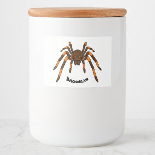 Creepy brown en oranje tarantula spider cartoon voedselcontainer etiket
