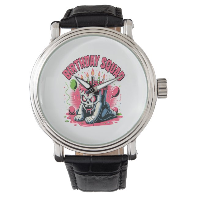 Creepy Cake Skull Birthday Squad Horloge (Voorkant)