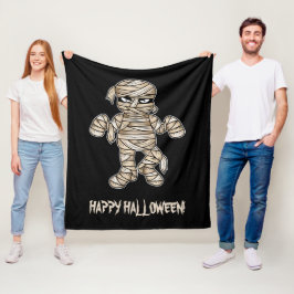 Creepy Cartoon Mummy & Happy Halloween Text Fleece Deken