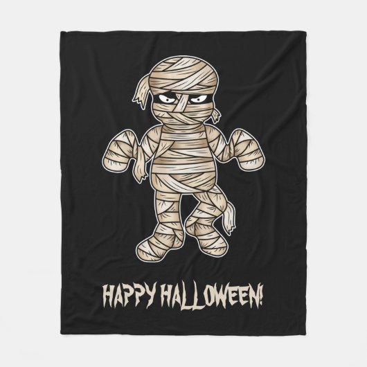 Creepy Cartoon Mummy & Happy Halloween Text Fleece Deken (Voorkant)