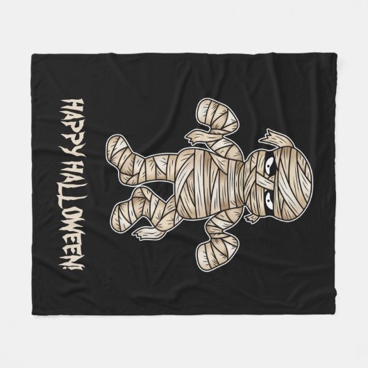 Creepy Cartoon Mummy & Happy Halloween Text Fleece Deken (Voorkant (Horizontaal))