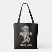 Creepy Cartoon Mummy & Happy Halloween Text Tote Bag (Achterkant)