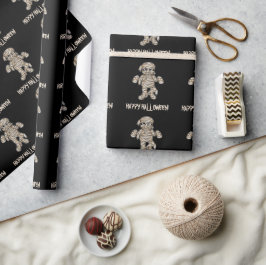 Creepy Cartoon Mummy Pattern Happy Halloween Text Cadeaupapier