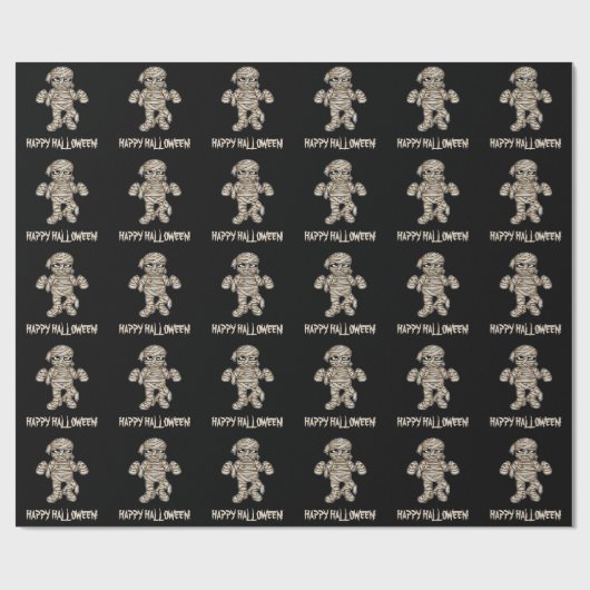 Creepy Cartoon Mummy Pattern Happy Halloween Text Cadeaupapier (Vlak)