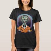 Creepy Cartoon Zombie in Orange Halloween Shirt (Voorkant)