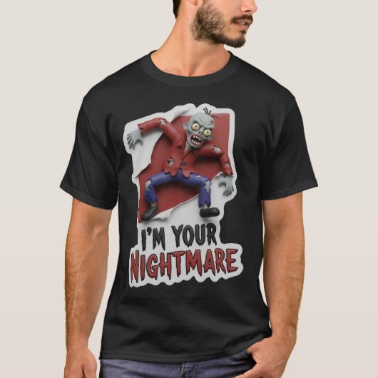 Creepy cartoon zombie with nightmare text t-shirt (Voorkant)